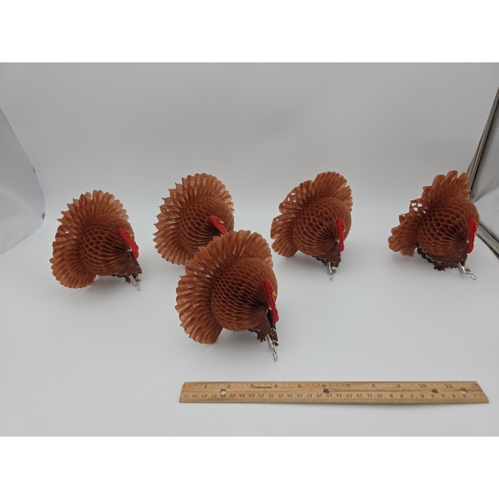 Vtg Hallmark 6" Thanksgiving turkey decoration honeycomb tissue paper Decor 5
